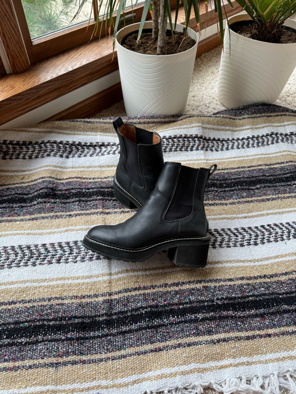 Madewell Black Leather Chelsea Block-Heel Booties